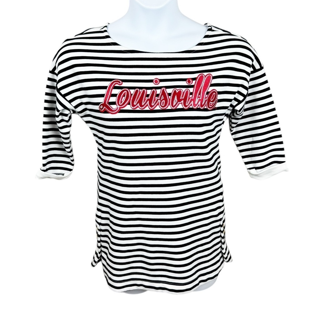 Gameday Conture Louisville Cardinals Black and White Stripe Boxy 3/4 Sleeve Top